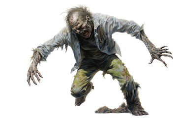 Scary zombie walking and grasping on a transparent background - obrazy, fototapety, plakaty