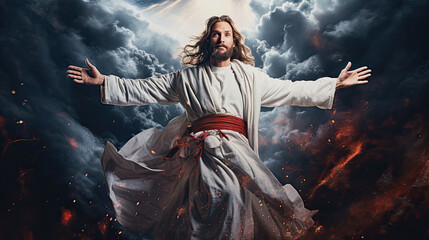 jesus with wide open arms to rescue the world