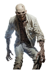 Scary zombie walking and grasping on a transparent background