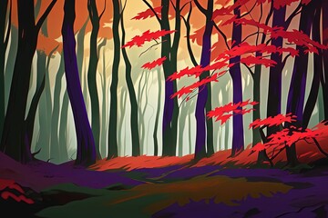 Autumn forest landscape autumn forest illustration Mystic Palette full of mystery AI Generated image