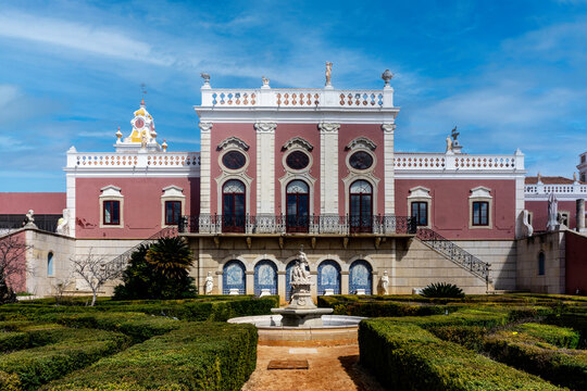The Estoi Palace Hotel in Portugal. A building that can trace its history back to 1780s and is built in the Rococo style. .