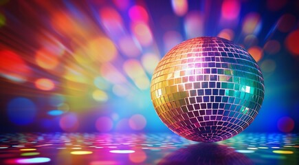 disco ball with lights, disco ball and lights, disco ball on abstract colored background, disco ball in the night club, lights in the disco - obrazy, fototapety, plakaty