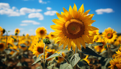 Sunflower, nature vibrant blossom, brightens the meadow in summer generated by AI