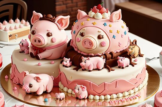 Pink pig Animal cake shape animal shaped food concept illustration generative ai