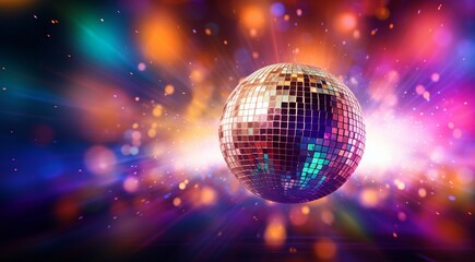 disco ball with lights, disco ball and lights, disco ball on abstract colored background, disco ball in the night club, lights in the disco