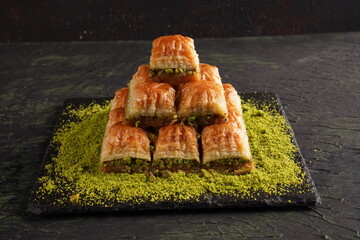 Turkish traditional dessert baklava with pistachio 
