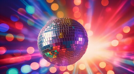 Fototapeta na wymiar disco ball with lights, disco ball and lights, disco ball on abstract colored background, disco ball in the night club, lights in the disco