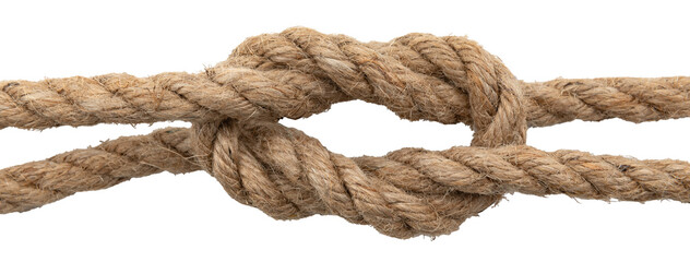 Rope made of jute in loops and knots on a white background. Linen twisted rope isolate © Gudman