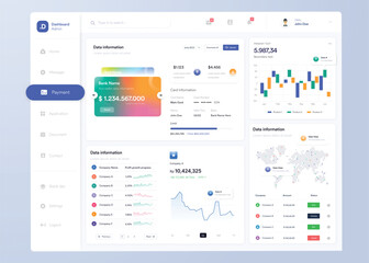 Infographic dashboard. UI design with graphs, charts and diagrams. Web interface template for business presentation