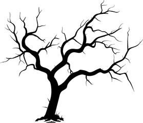 Leafless Tree, Dead Tree, Dry Tree, Trunk, Branches, and Root. Vector illustration