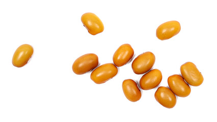 Uncooked brown beans isolated on white, top view, macro