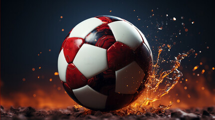 Fototapeta premium red soccer ball simple poster with a football