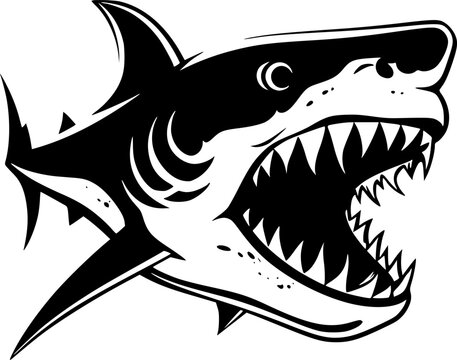 black and white shark with open mouth clip art preview