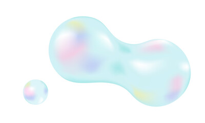 Rainbow iridescent balls. Blue clear ball elongated shape. Vector illustration. Gradient blurred background for design, banner, web design. Abstract background. Holographic pastel colour print