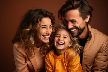 Fototapeta premium A young patient laughing with family isolated on a warm gradient background 