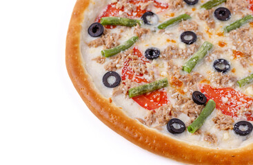 pizza with tuna on white background, food photography, studio photography 11