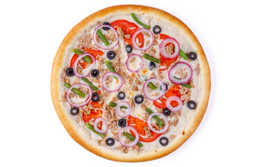 pizza with tuna on white background, food photography, studio photography 7