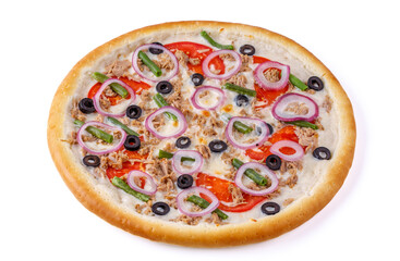 pizza with tuna on white background, food photography, studio photography 6