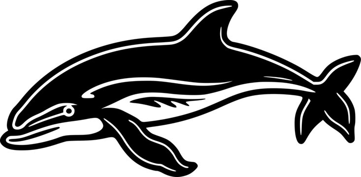 black and white dolphin swimming clip art preview