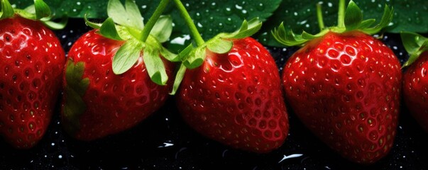 Fresh ripe red strawberries, exocit healthy bio fruit food panorama banner. Generative Ai