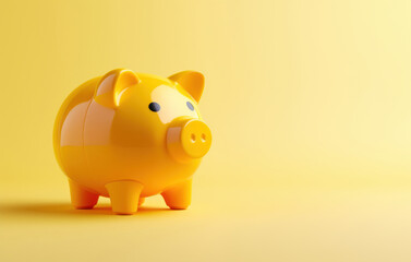 Cute yellow piggy bank. Symbol of money, wealth and financial accumulation. Yellow back