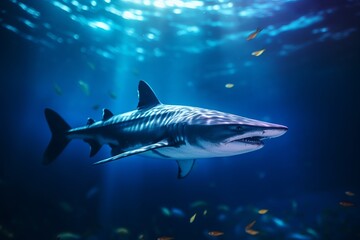 blue shark swimming underwater in the sea water