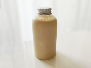 bottled milk tea on the white background