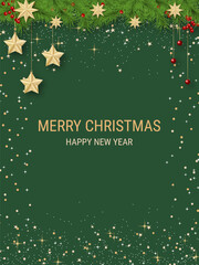 Merry Christmas and Happy New Year party invitation banner, card, vertical flyer, coupon vector template