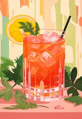 illustration glass orange juice ice straw magazine pink rosa shrubs stimulant vogue listing knockout punch
