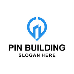 house and building location logo design template with creative line art. pin logo illustration, map, location, home, house, icon, building Premium Vector
