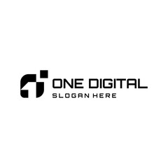 Obraz premium Number 1 digital logo. Numbers design with technology concept. Line logo and pixel 