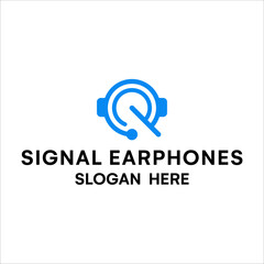 Headphones with earphone symbol and signal technology logo