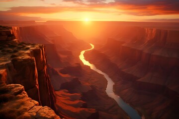 A breathtaking canyon bathed in the soft, warm glow of the setting sun.
