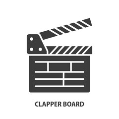 Movie clapper board glyph vector icon. Symbol of cinema. Sign of filmmaking in the form of a clapboard.