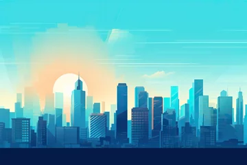 Papier Peint photo Turquoise urban city landscape skyline space silhouette illustration background