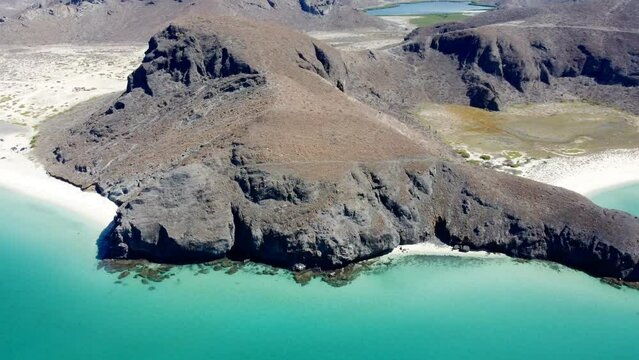 Aerial perspective view on Balandra Beach, Baja California
