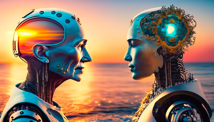 The concept of the rapidity of age, the meeting of a young and an old cyborg, in the distant future