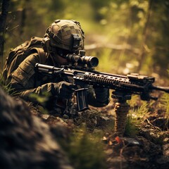 Armed man in camouflage with sniper AWM