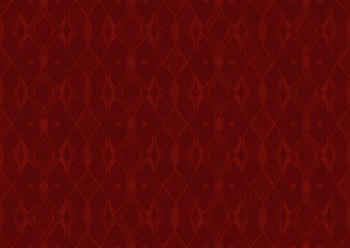 Hand-drawn unique abstract symmetrical seamless ornament. Light semi transparent red on a deep red background. Paper texture. Digital artwork, A4. (pattern: p12c)