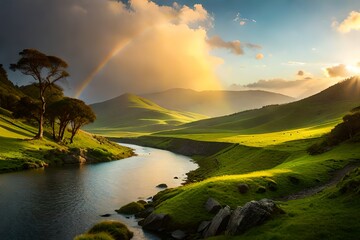  a lively image for St. Patrick's Day with leprechauns, shamrocks, and a rainbow leading to a  of gold 