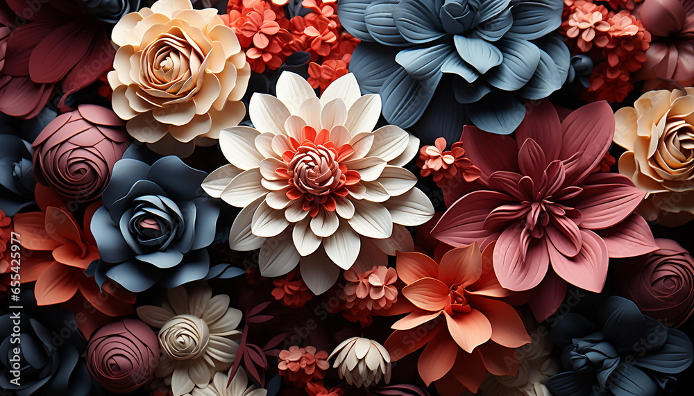 Wall mural Generative AI creates a cute, modern floral wallpaper with elegance generated by AI