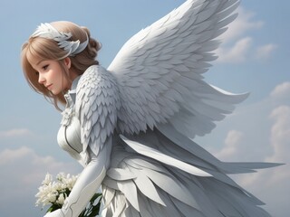 AI generated image of woman with angel wings