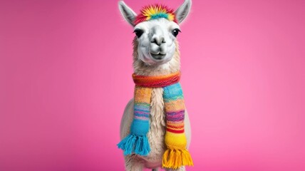 Obraz na płótnie Canvas Alpaca with a scarf and beanie