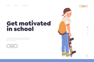Get motivated in school idea for landing page design template with young female student character