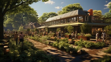 Fototapeta premium Escape to Tranquil Paradise: Stunning Architecture amidst Lush Nature & Spectacular Views, generative AI