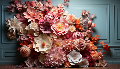 Freshness and elegance in a rustic bouquet of pink flowers generated by AI