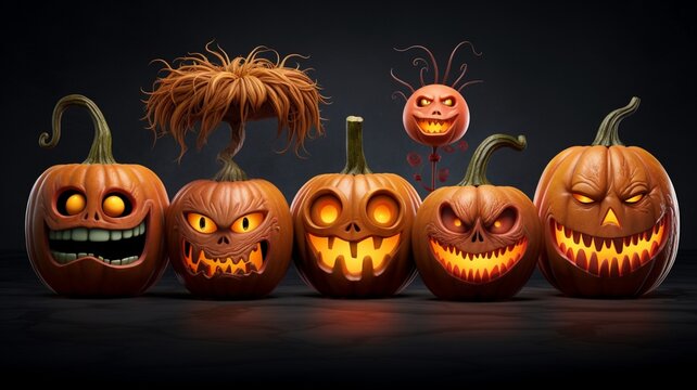 Cartoon scary halloween jack pumpkin picture AI generated art