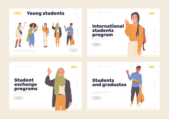 International high school, abroad education, exchange program for students landing page set