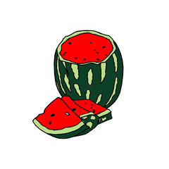 Sliced watermelon, drawn in the style of doodles. Vector EPS10.