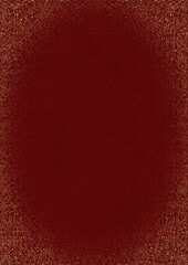 Hand-drawn unique abstract ornament. Light red on a deep red background, with vignette of same pattern and splatters in golden glitter. Paper texture. Digital artwork, A4. (pattern: p11-2e)